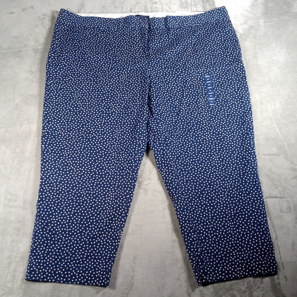 Lands End Chino Crop Pants Womens 24W Blue Polka Dot Fit 2 Celestial New Cotton